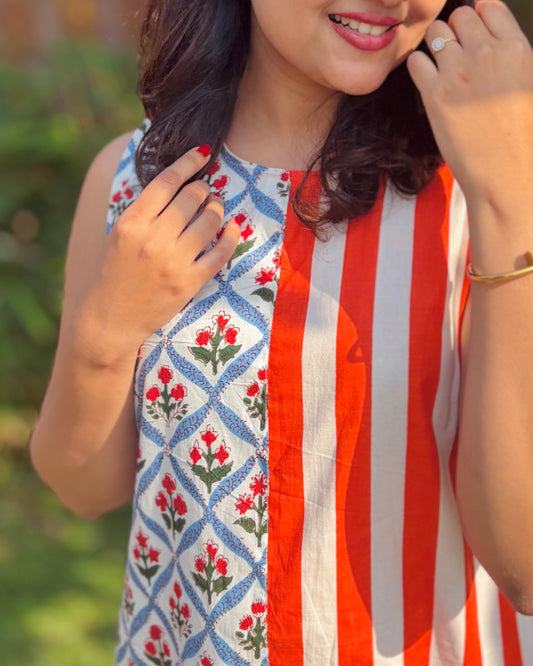 Floral Stripes Fusion Dress