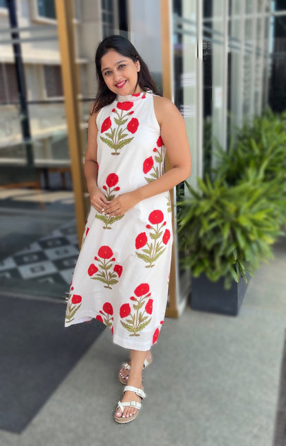 Jaipuri Red Floral Dress