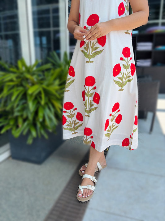 Jaipuri Red Floral Dress