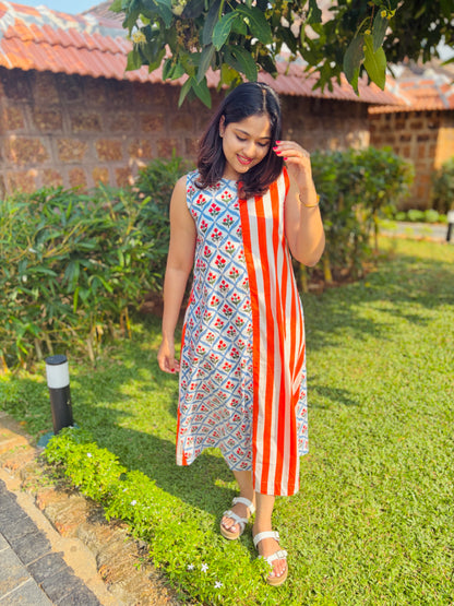 Floral Stripes Fusion Dress