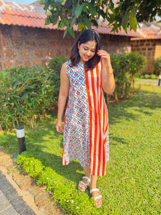 Floral Stripes Fusion Dress